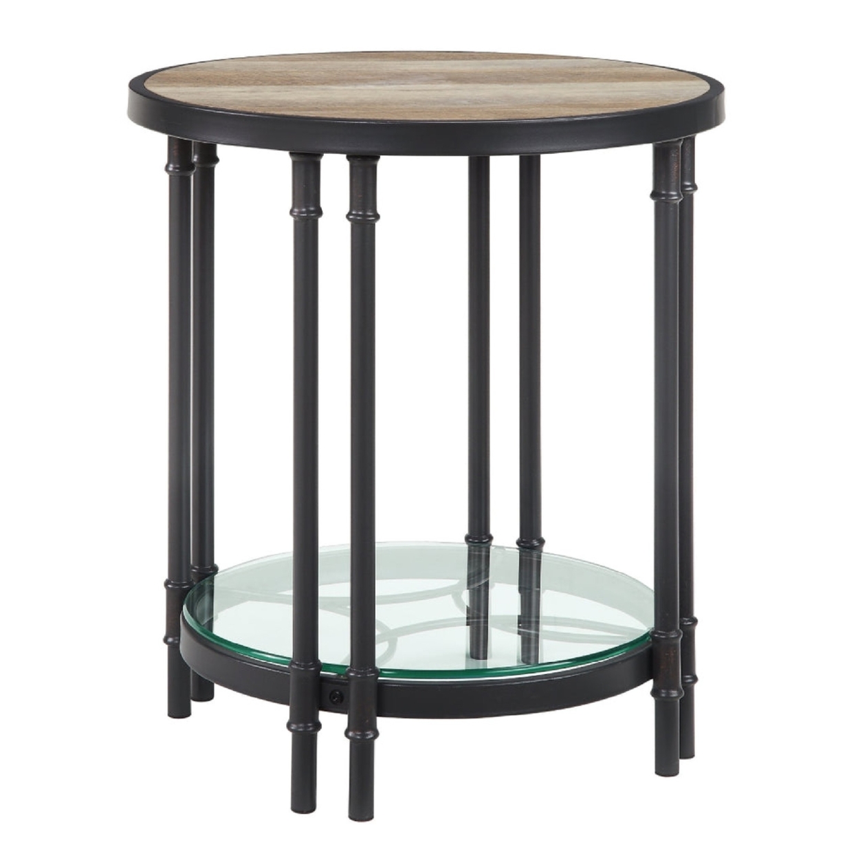 Ley 22 Inch Wood End Table, Industrial Design, Tempered Glass, Oak- Saltoro Sherpi