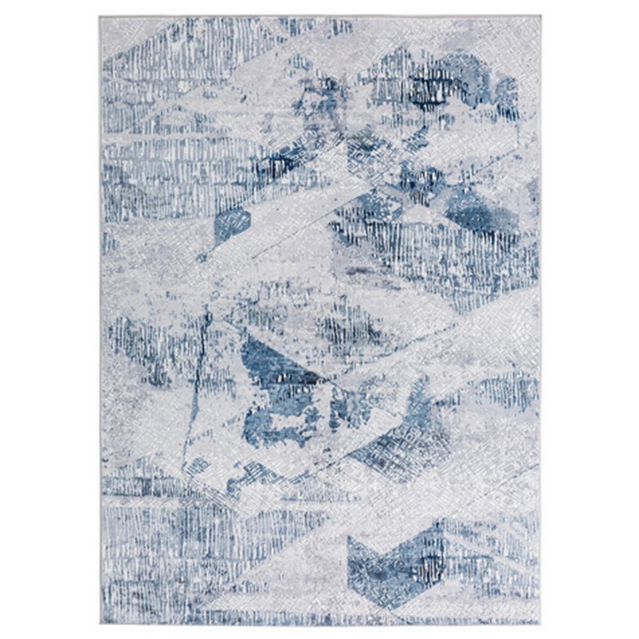 Lexi 8 X 10 Modern Area Rug, Abstract Art Design, Soft Fabric, Blue, Gray- Saltoro Sherpi