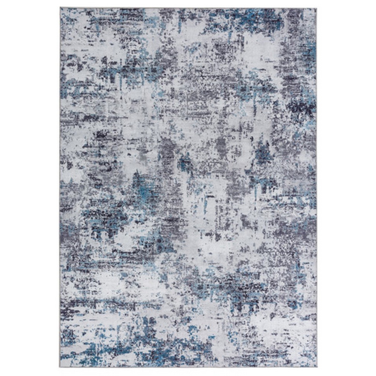 Keli 5 X 7 Modern Area Rug, Abstract Art Design, Soft Fabric, Gray, Blue- Saltoro Sherpi