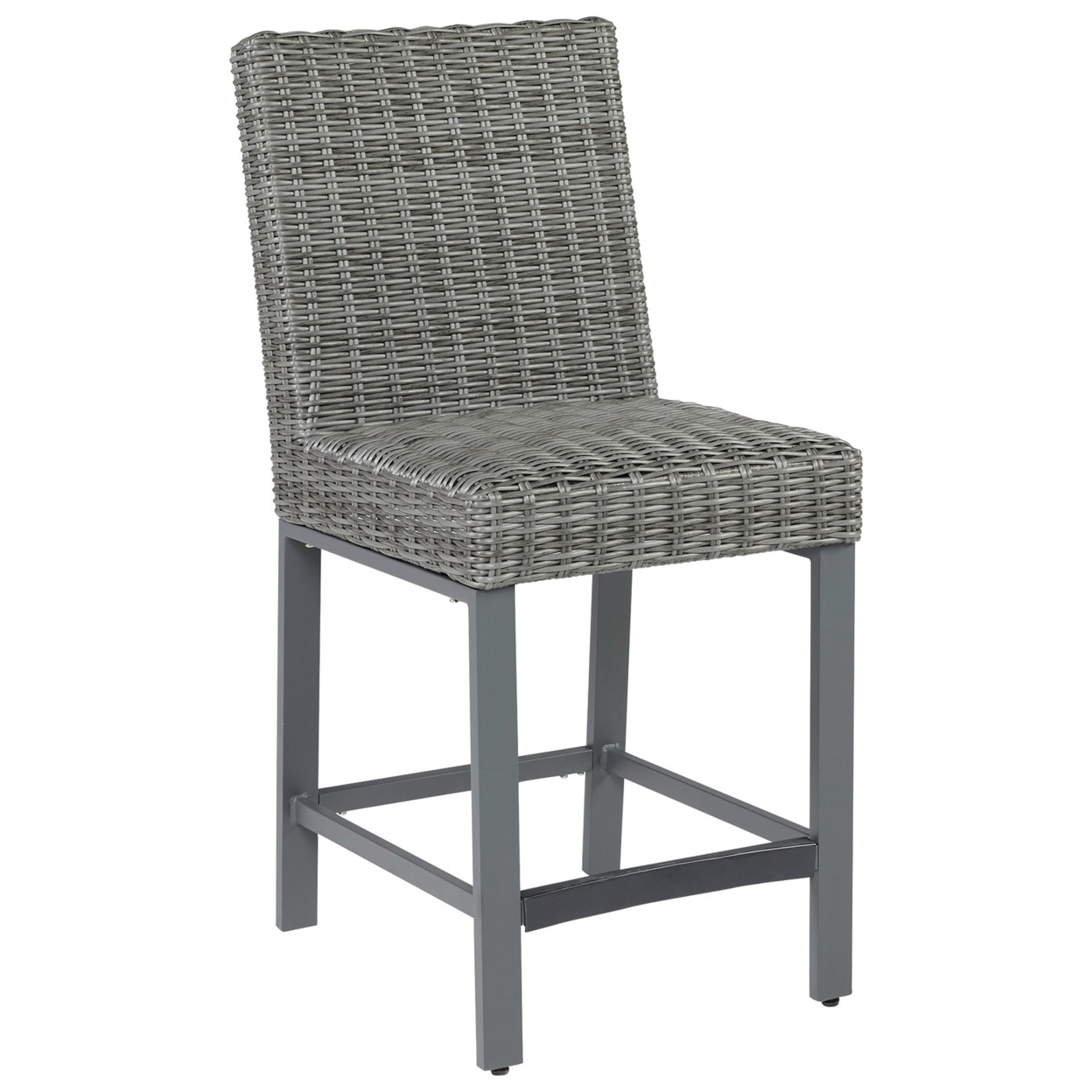 Jack 28 Inch Outdoor Barstool Chair, Tall Backrest, Set Of 2, Aluminum,Gray- Saltoro Sherpi