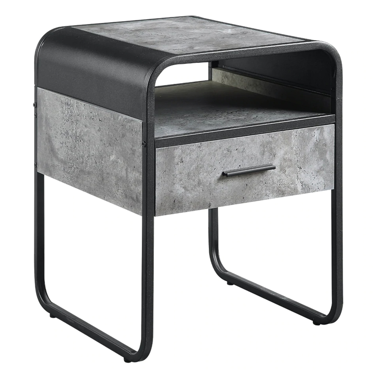 Ish 22 Inch Modern Wood End Table, 1 Drawer, Metal Handles, Gray , Black- Saltoro Sherpi