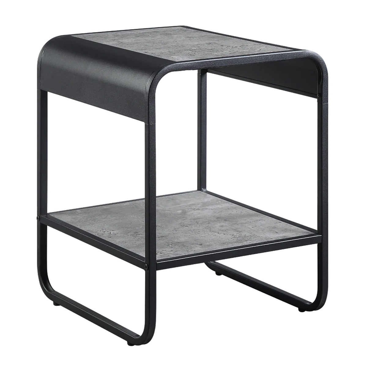 Ish 21 Inch Modern End Table With Open Shelves, Wood, Gray, Black- Saltoro Sherpi
