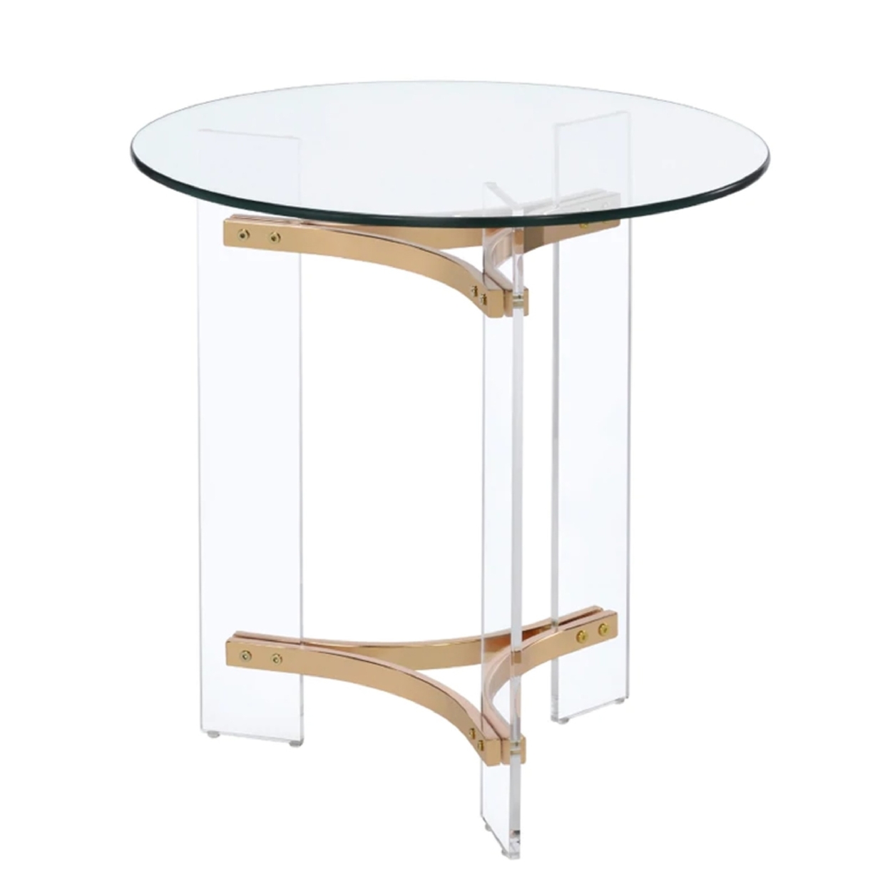 Hale 23 Inch Round End Table, Glass Top, Acrylic Legs, Clear, Gold- Saltoro Sherpi