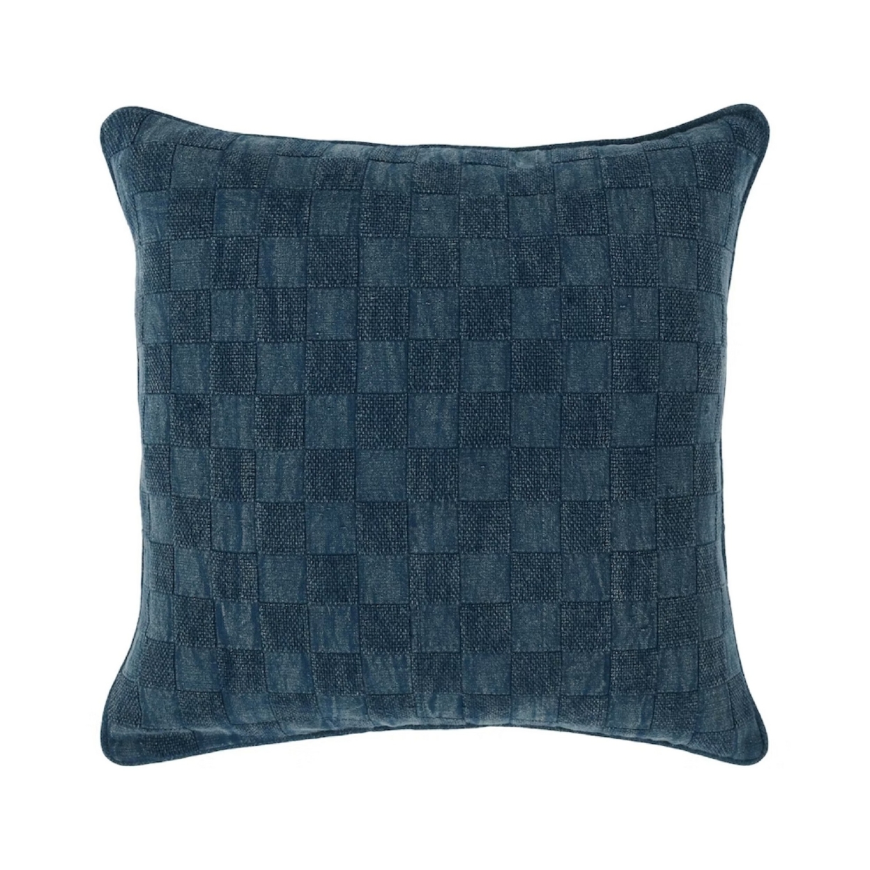 Giana 22 X 22 Square Accent Throw Pillow, Checkered Pattern, Navy Blue- Saltoro Sherpi