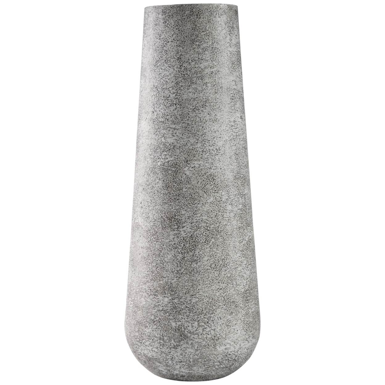 Fin 21 Inch Cylindrical Metal Vase, Subtly Textured, Antique Gray White- Saltoro Sherpi