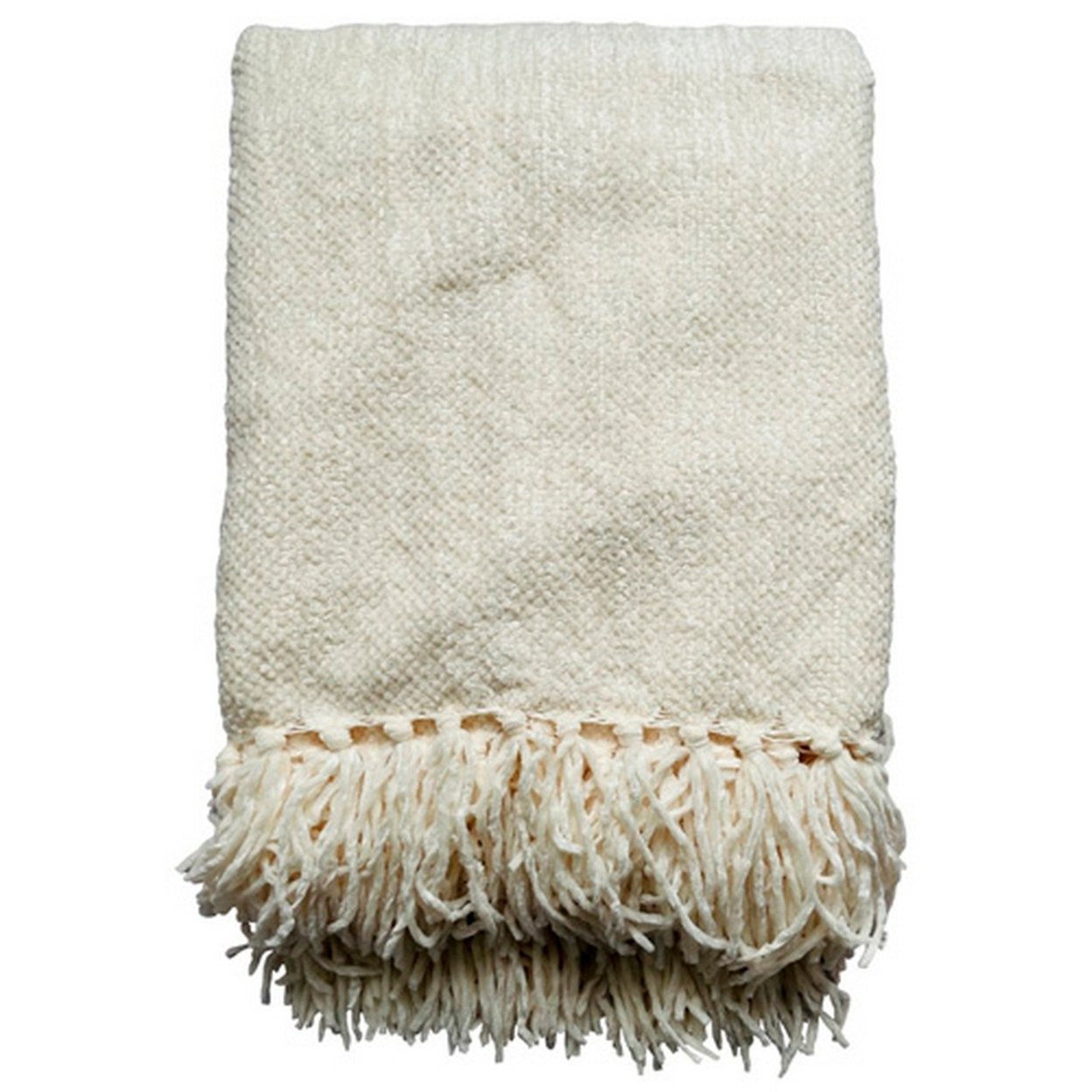 Emily 60 Inch Soft Polyester Throw Blanket, Knotted Fringe, Set Of 3, Cream- Saltoro Sherpi
