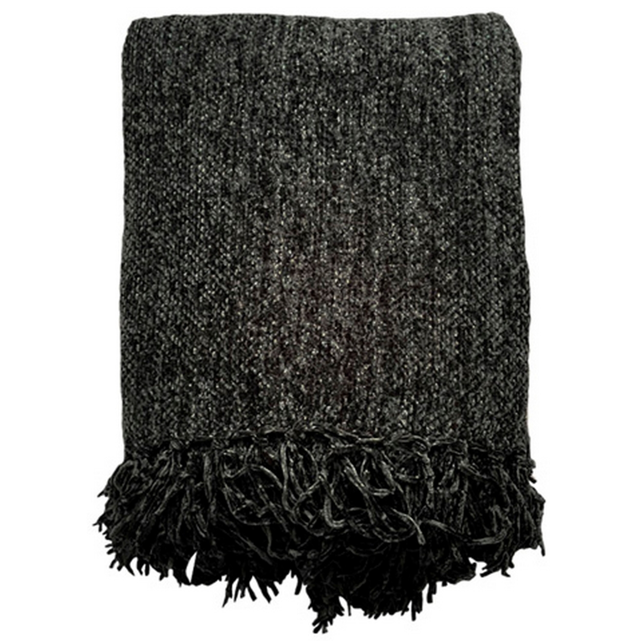 Emily 60 Inch Soft Polyester Throw Blanket, Knotted Fringe, Set Of 3, Black- Saltoro Sherpi