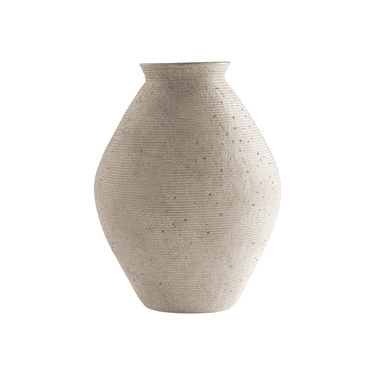 Dale 17 Inch Round Polyresin Vase, Tightly Ribbed Texture, Antique Beige- Saltoro Sherpi