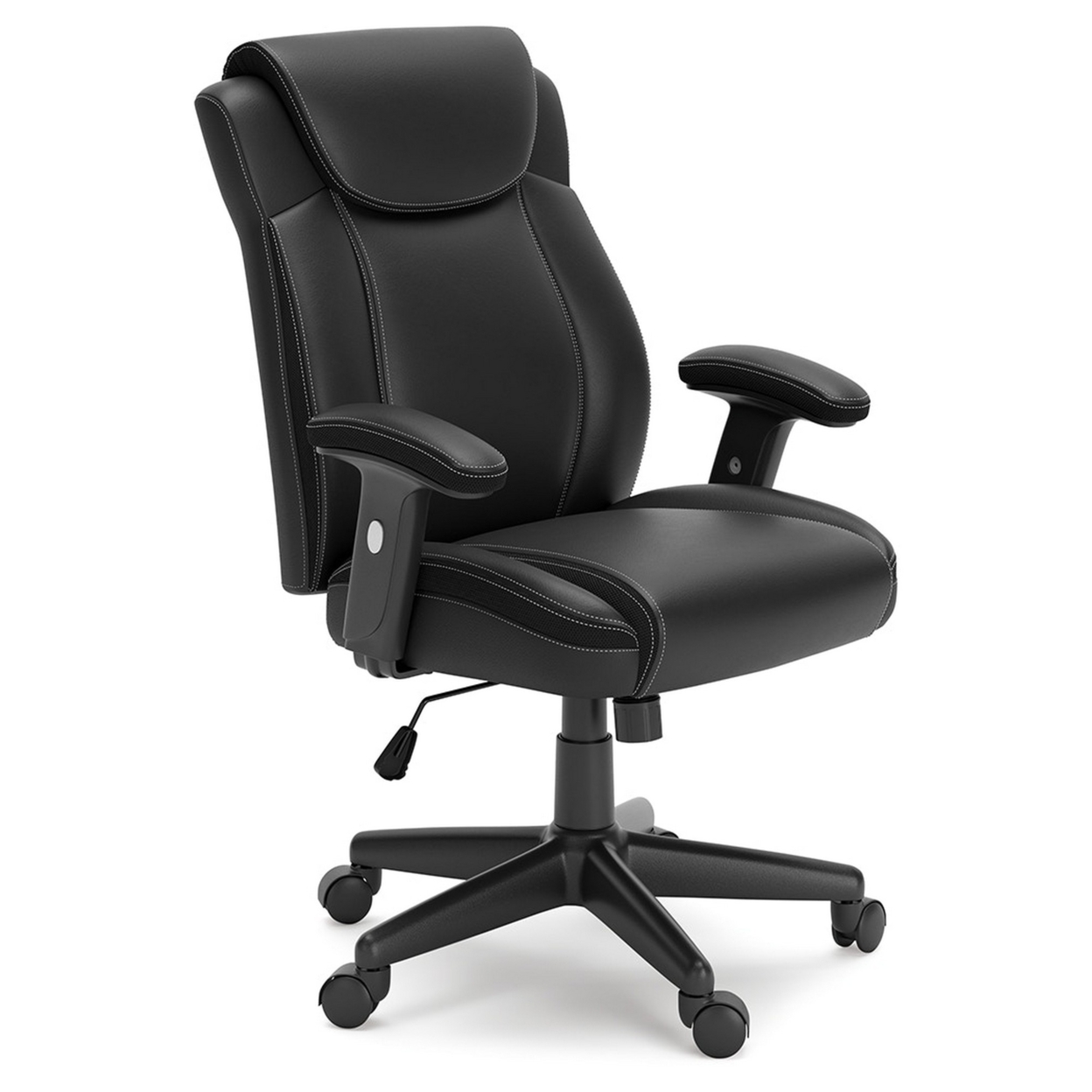 Blake 25 Inch Modern Swivel Office Chair, Faux Leather, Tilt Seat, Black- Saltoro Sherpi