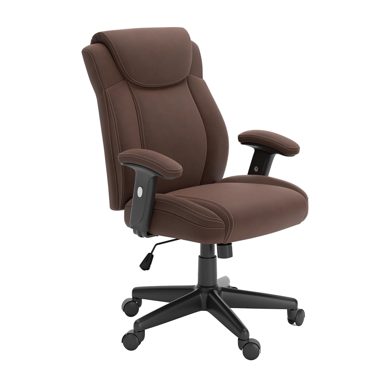 Blake 25 Inch Modern Swivel Office Chair, Faux Leather, Tilt Seat, Brown- Saltoro Sherpi