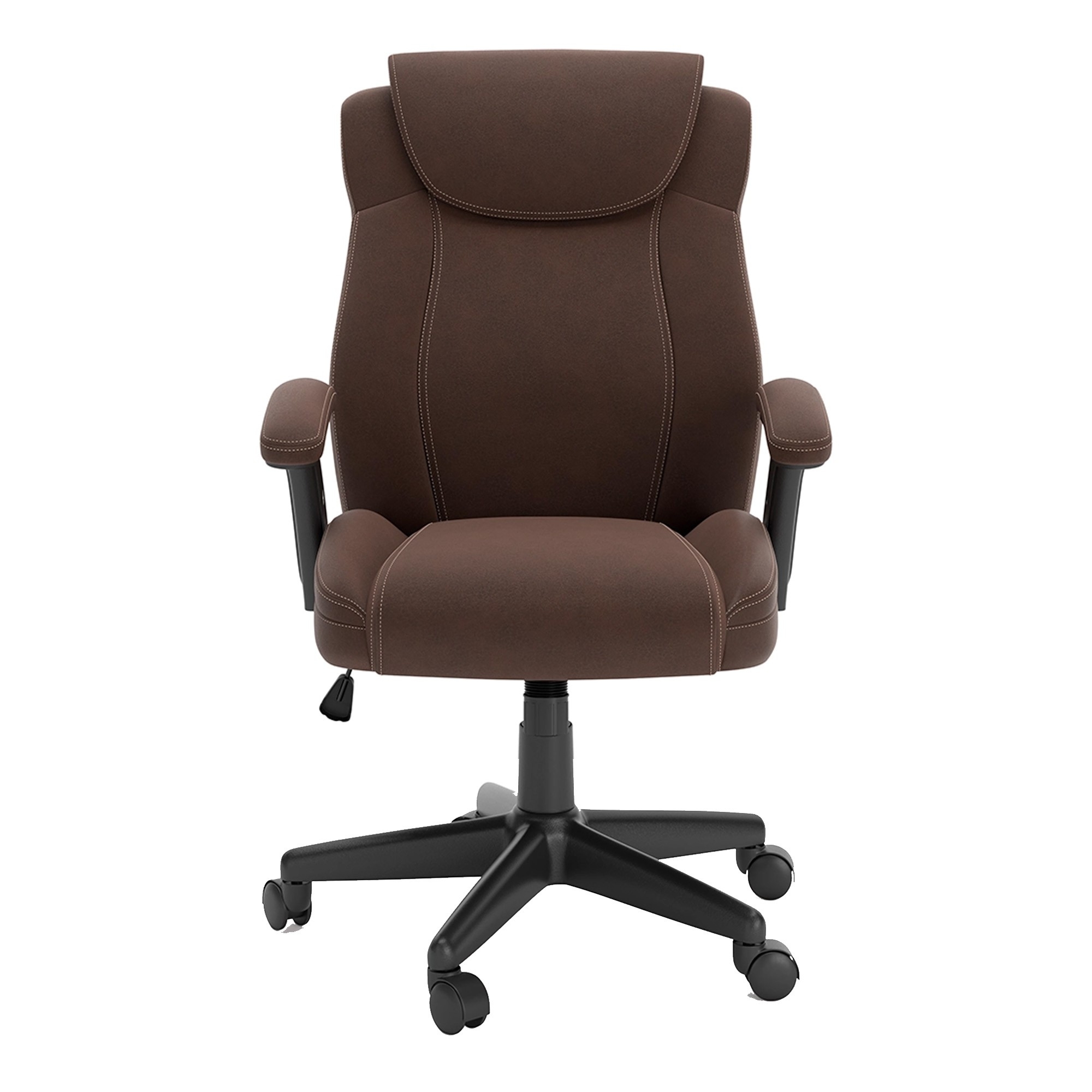 Blake 25 Inch Modern Swivel Office Chair, Faux Leather, Tilt Seat, Brown- Saltoro Sherpi