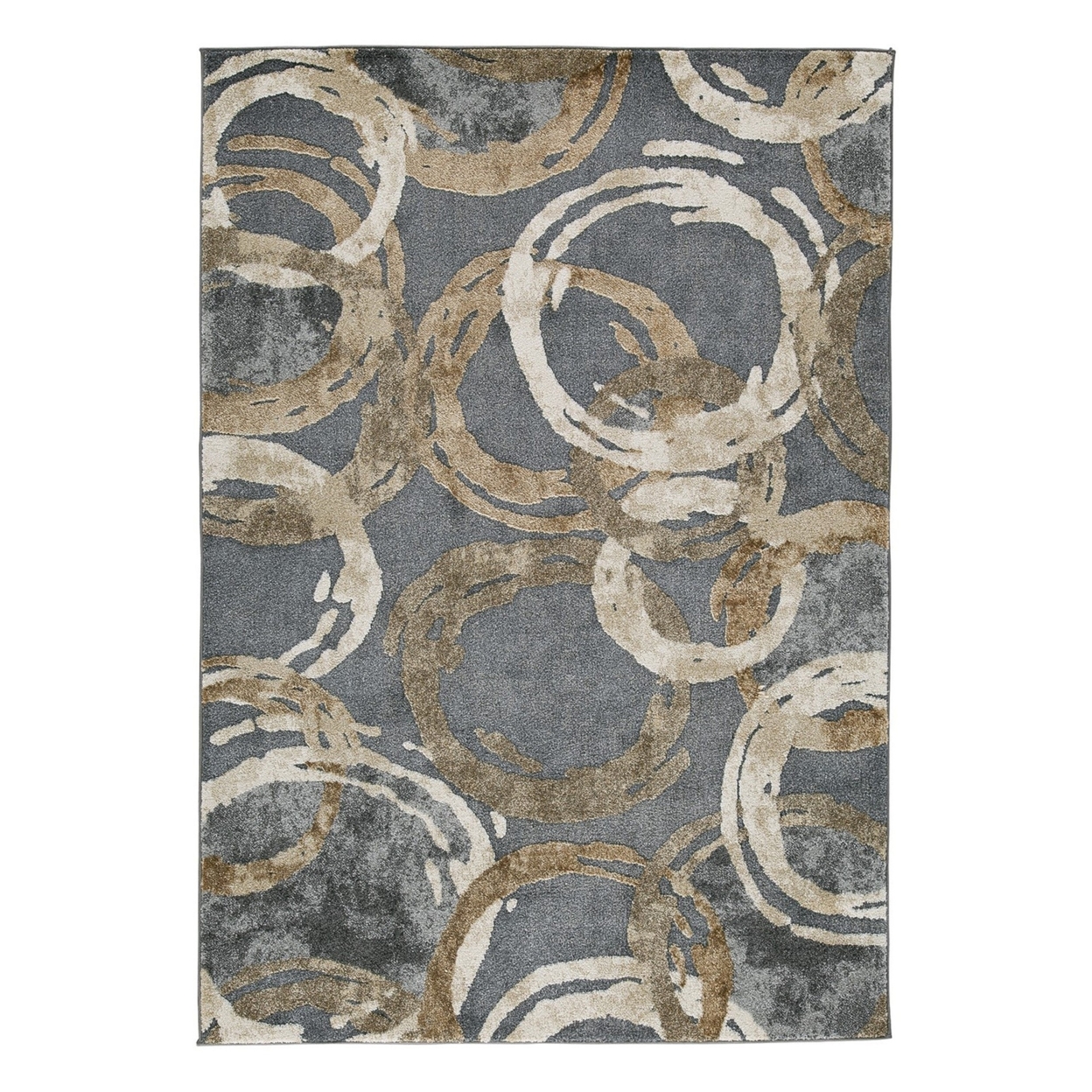 Axel 8 X 10 Area Rug, Abstract Round Pattern, 13mm Pile, Large, Gray, Brown- Saltoro Sherpi