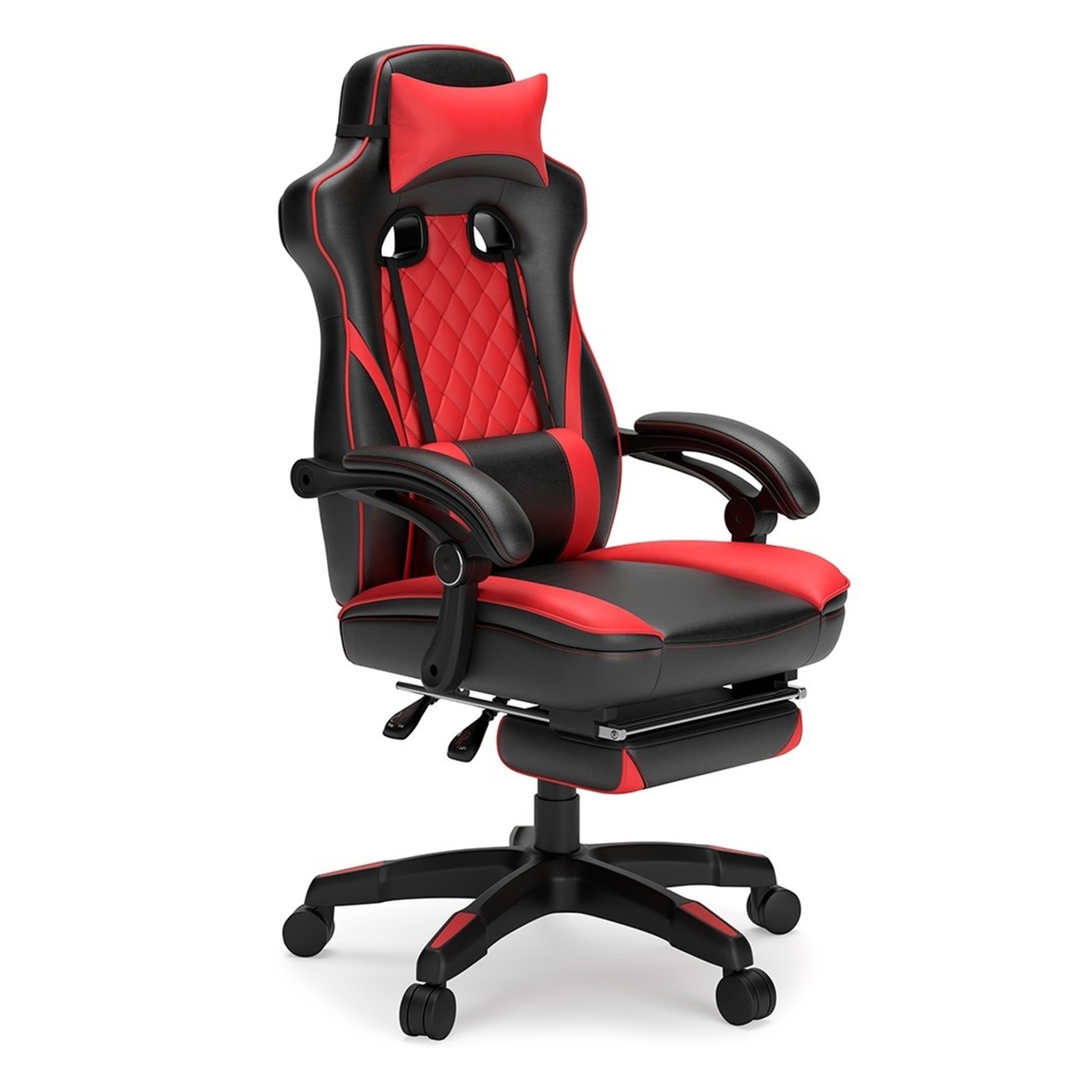 Aria 28 Inch Vegan Faux Leather Gaming Office Swivel Chair, Red, Black- Saltoro Sherpi
