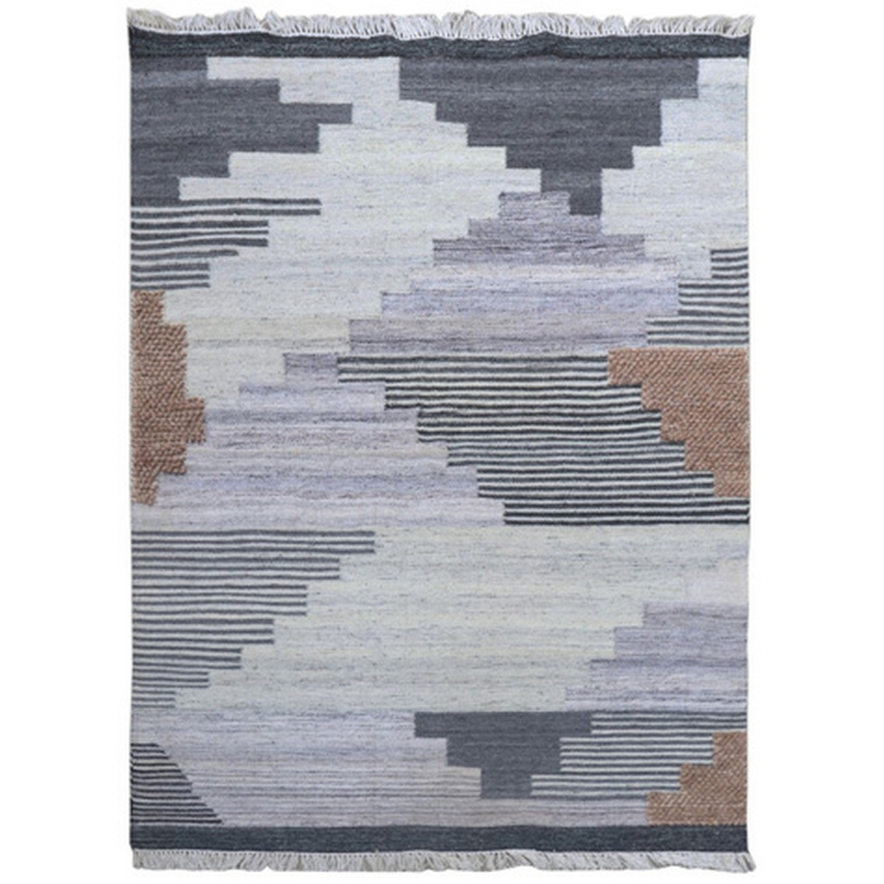 8 X 10 Modern Area Rug, Abstract Lined Cube Pattern, Soft Fabric Multicolor- Saltoro Sherpi
