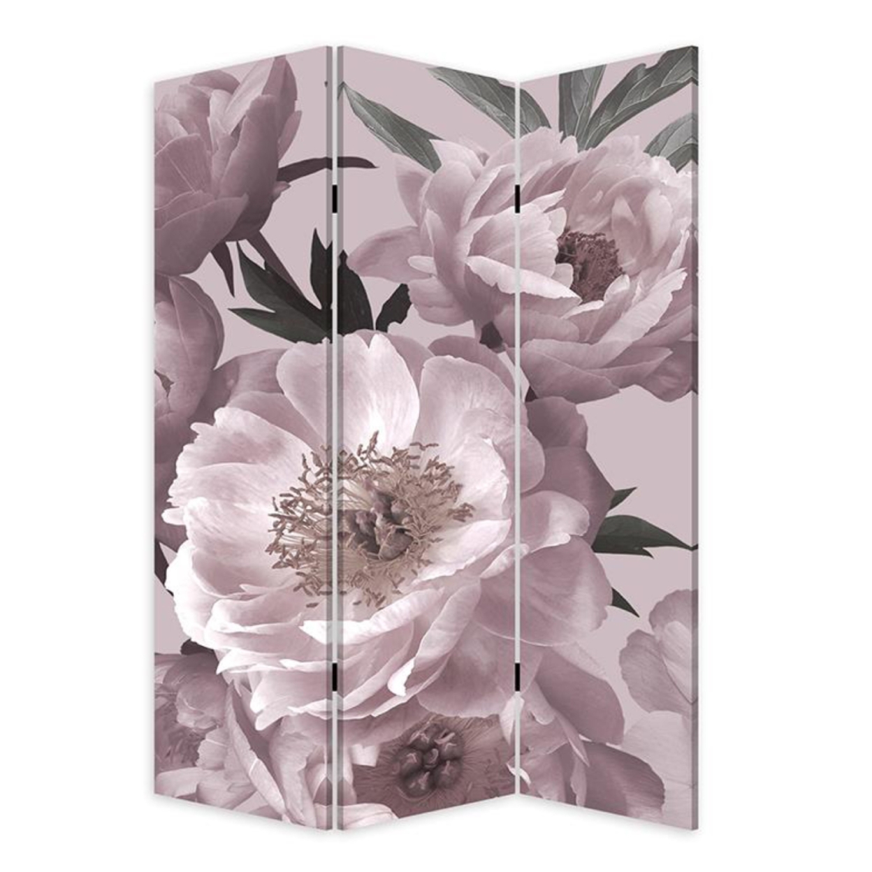 72 Inch 3 Panel Canvas Foldable Screen Room Divider, Purple Floral Design- Saltoro Sherpi