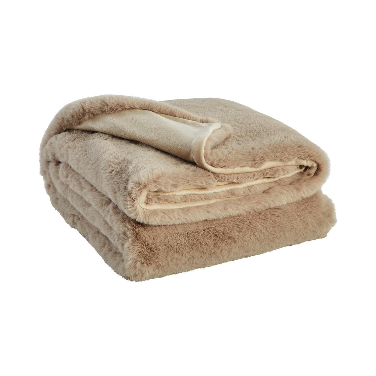 60 Inch Throw Blanket, Soft Faux Rabbit Fur Front, Set Of 3, Fabric, Taupe- Saltoro Sherpi