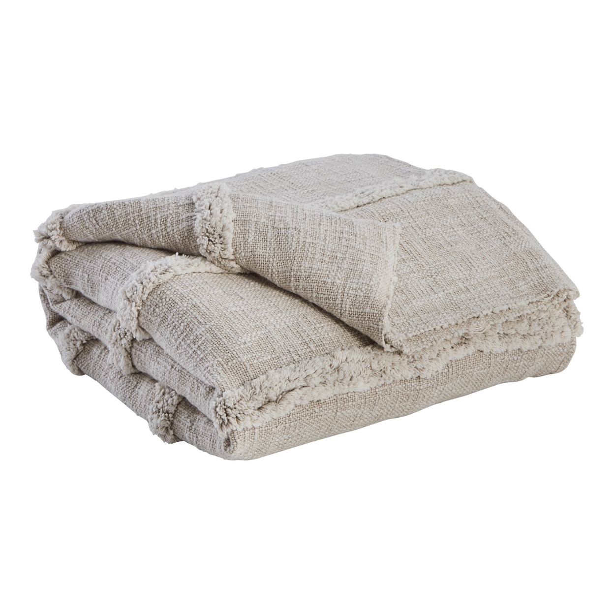 60 Inch Soft Cotton Throw Blanket With Stonewashed Stripe Design, Gray- Saltoro Sherpi