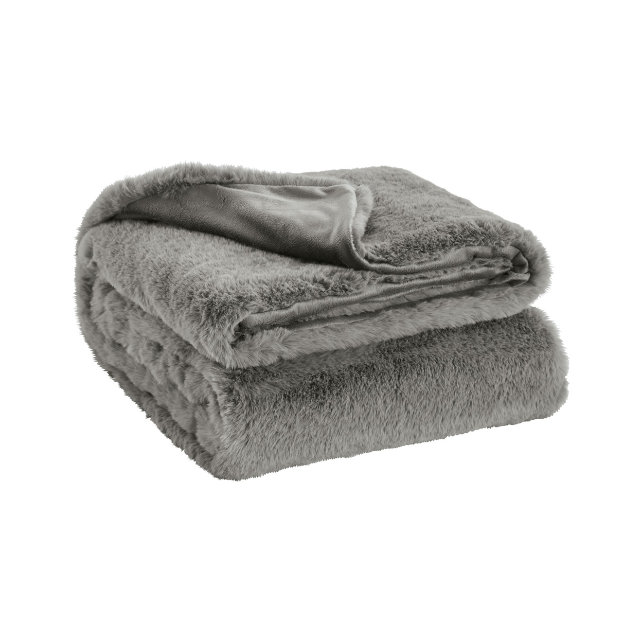 60 Inch Modern Soft Faux Fur Throw Blanket, Solid Reverse, Polyester, Gray- Saltoro Sherpi