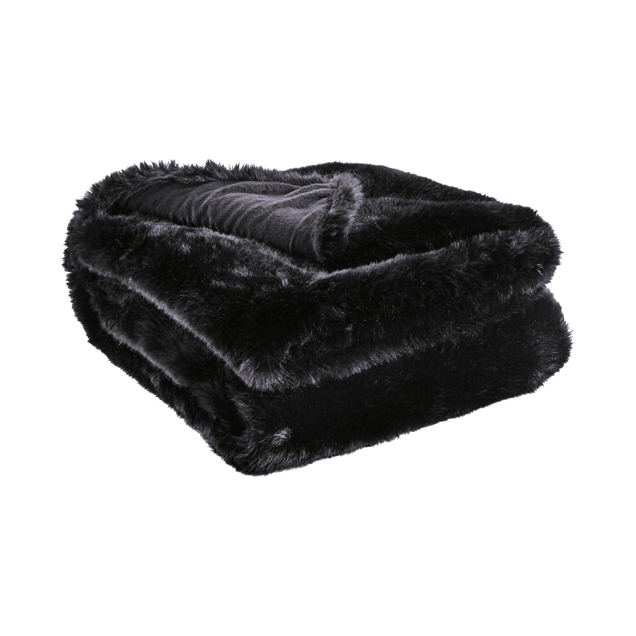 60 Inch Modern Soft Faux Fur Throw Blanket, Solid Reverse, Polyester, Black- Saltoro Sherpi