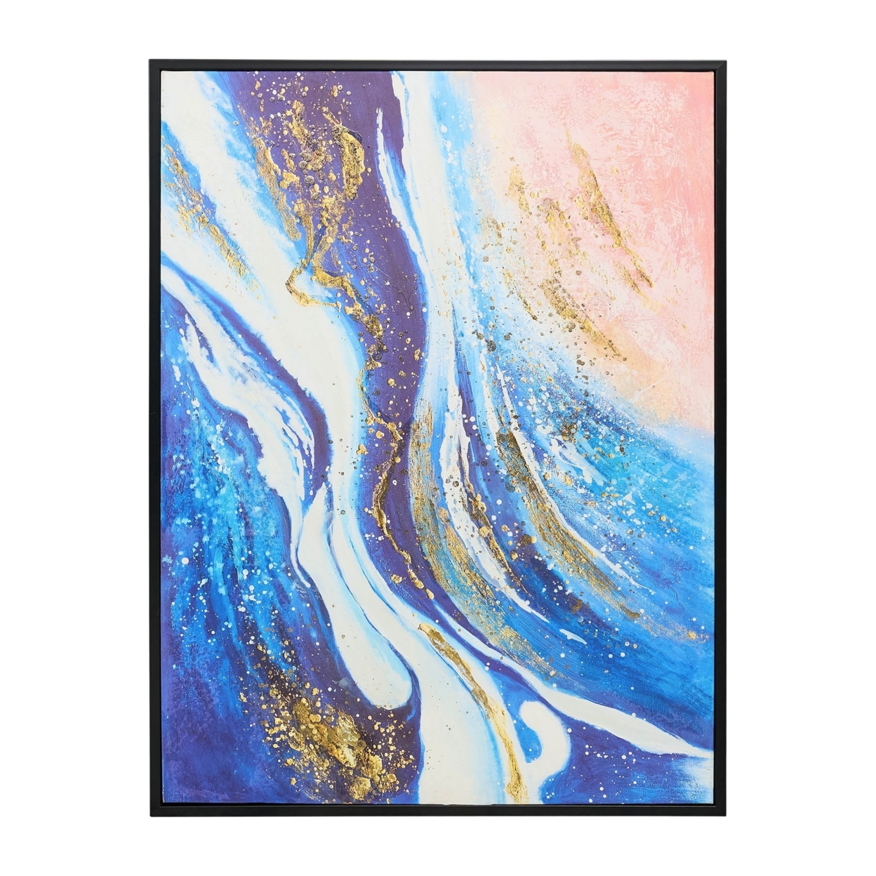 30 X 40 Hand Painted Modern Canvas Wall Art, Blue, Pink Abstract, Polyester- Saltoro Sherpi