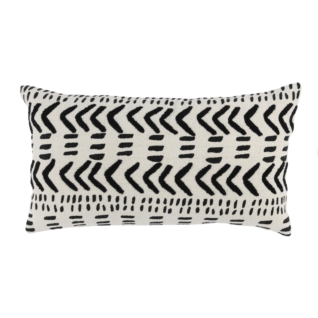 26 Inch Cotton Decorative Lumbar Throw Pillow, Tribal Pattern, Black, White- Saltoro Sherpi