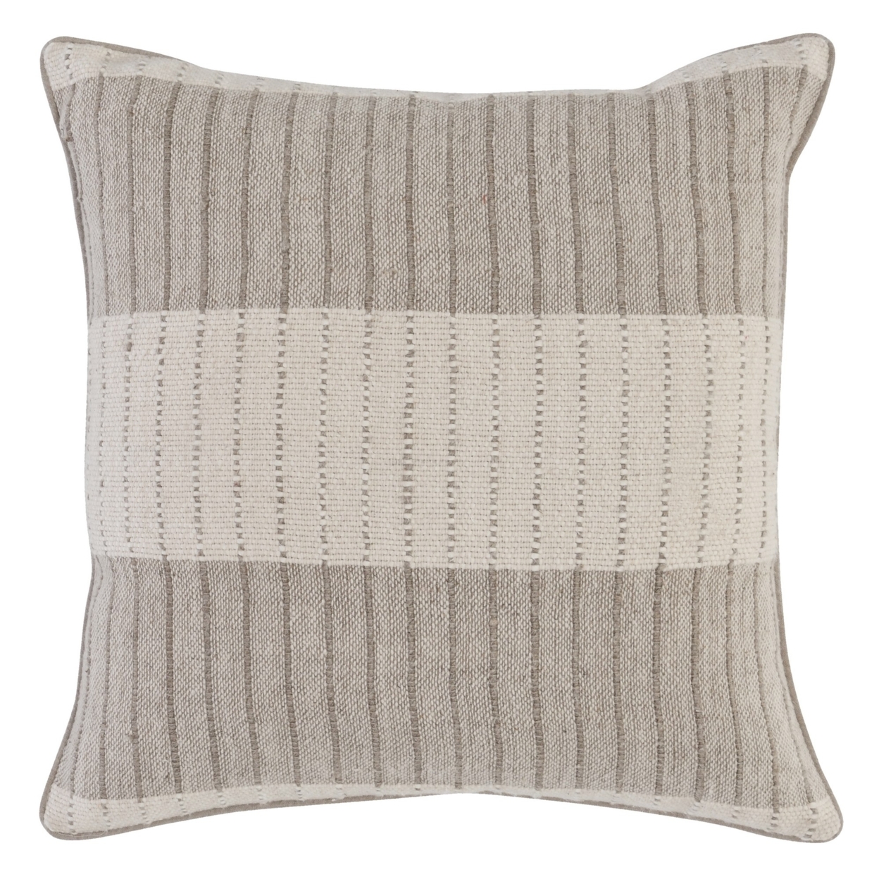 22 X 22 Soft Fabric Accent Throw Pillow, Woven Striped Design, Brown Beige- Saltoro Sherpi