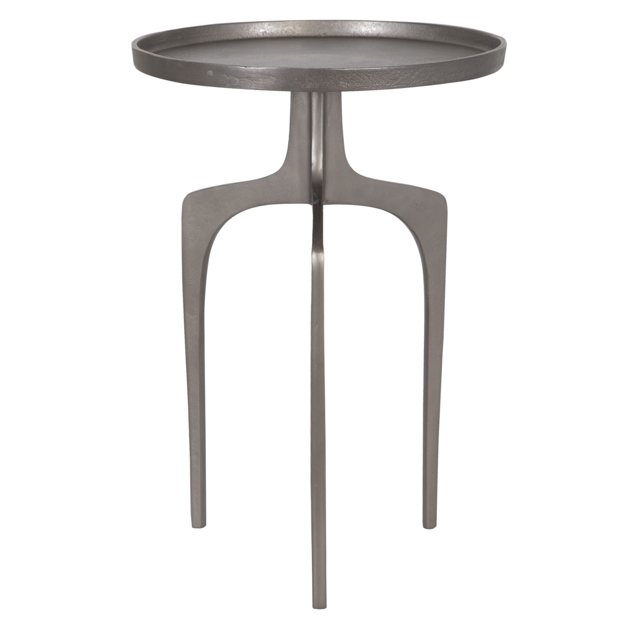 22 Inch Metal Round Accent Table, Three Curved Legs, Nickel Silver- Saltoro Sherpi