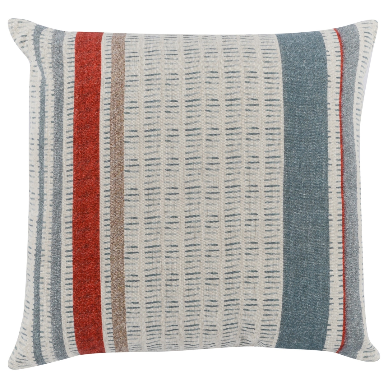 20 X 20 Linen Accent Throw Pillow, Down Insert, Red White Blue Gray Stripes- Saltoro Sherpi