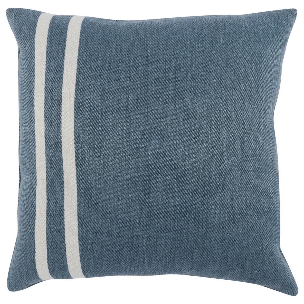 20 X 20 Accent Throw Pillow, Down Insert, Soft Blue Linen, 2 White Stripes- Saltoro Sherpi