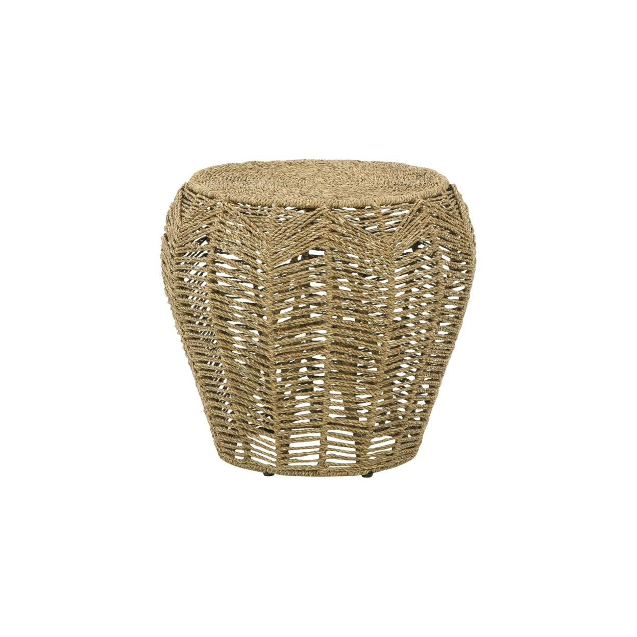 19 Inch Classic Rustic Style Side Stool, Woven Design, Wood, Natural Brown- Saltoro Sherpi