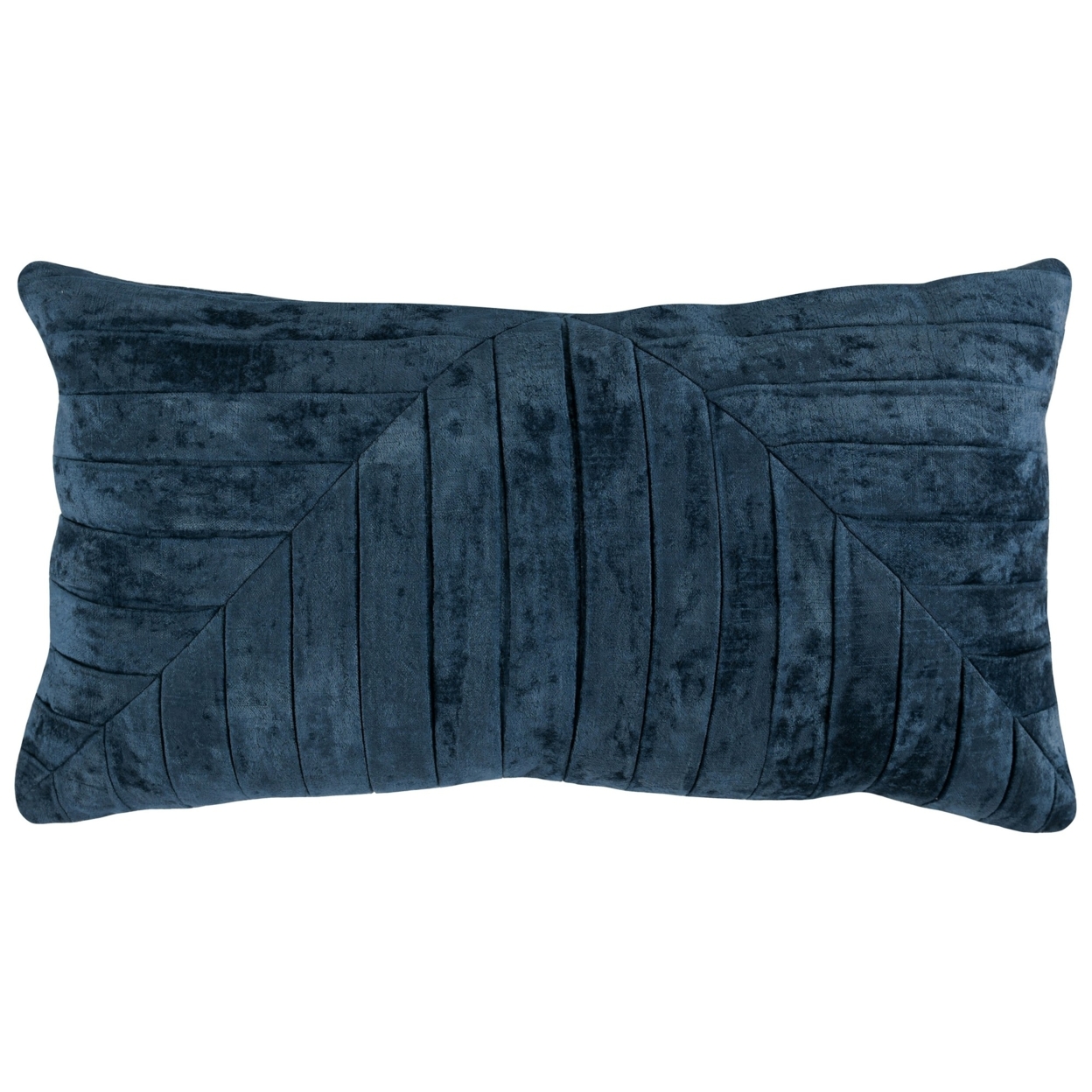 14 X 26 Accent Lumbar Pillow, Down, Geometric Pleated Pattern, Blue Velvet- Saltoro Sherpi