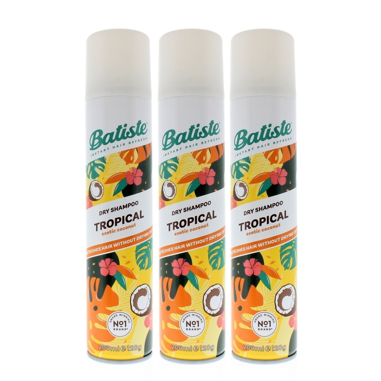 Batiste Dry Shampoo Tropical Exotic Coconut 200ml/120g (3-Pack)