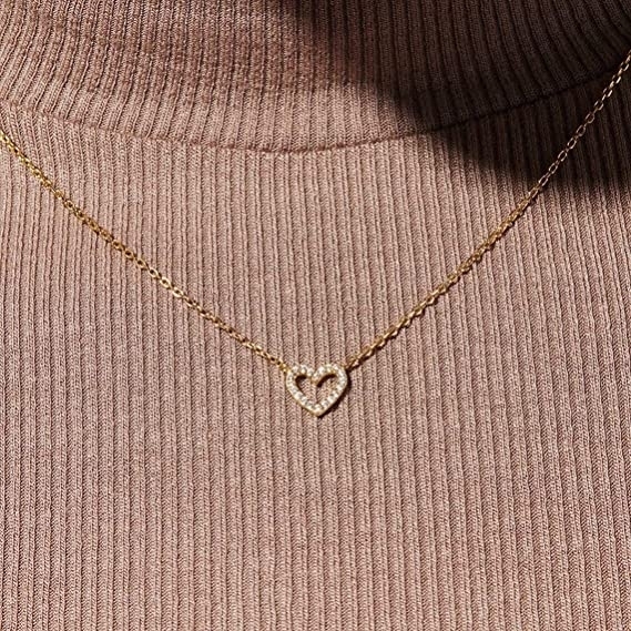 Dainty Diamond Heart Necklace Tiny Love Heart Everyday Necklace For Women