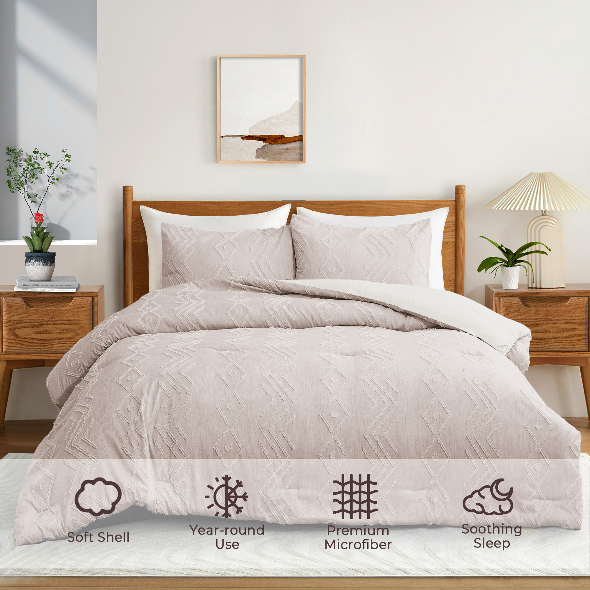 Soft Plush All Seasons Down Alternative Comforter Set With Shams - Ivory, Twin