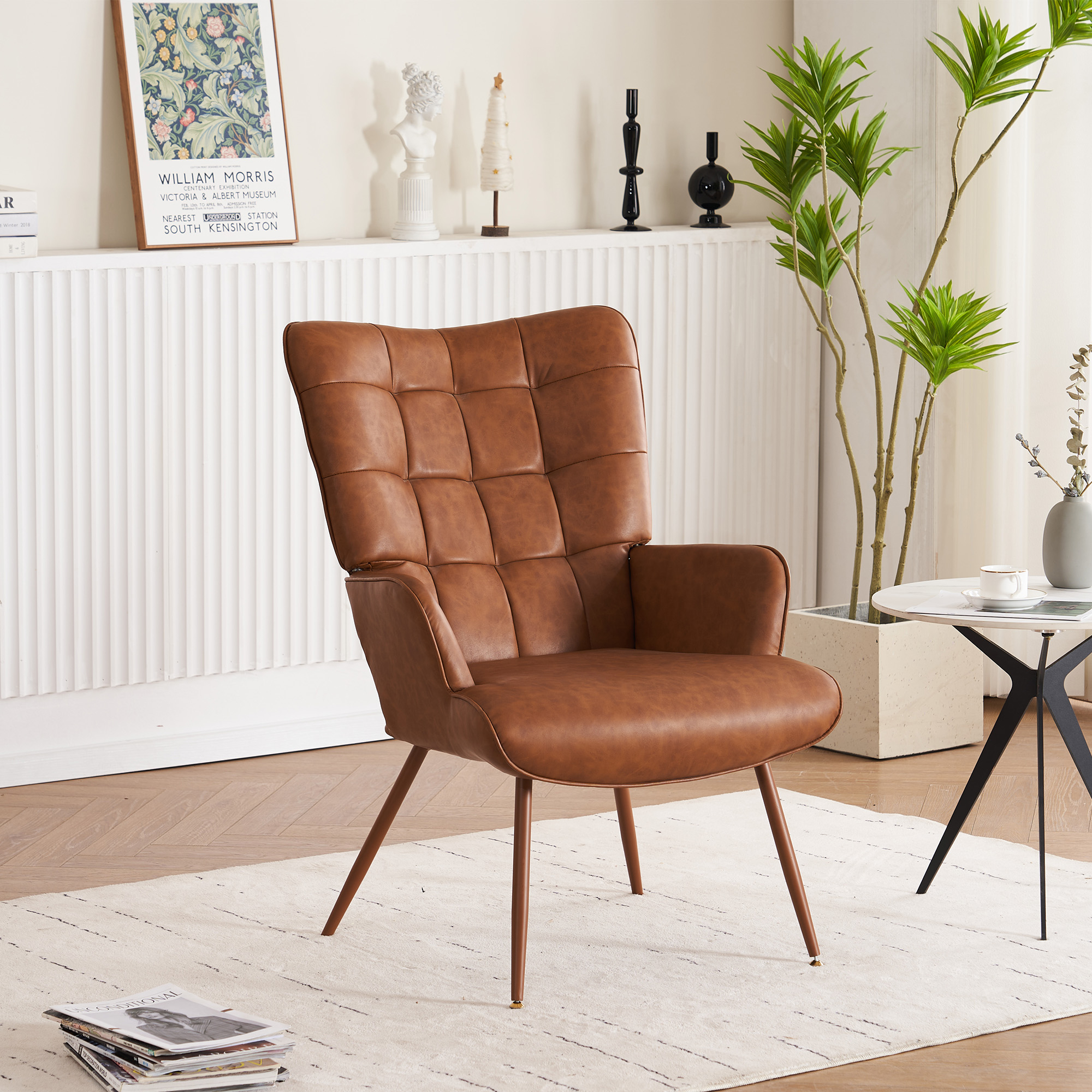 Stylish Contemporary Faux Leather Accent Chair - Perfect For Living Room Decor - Brown