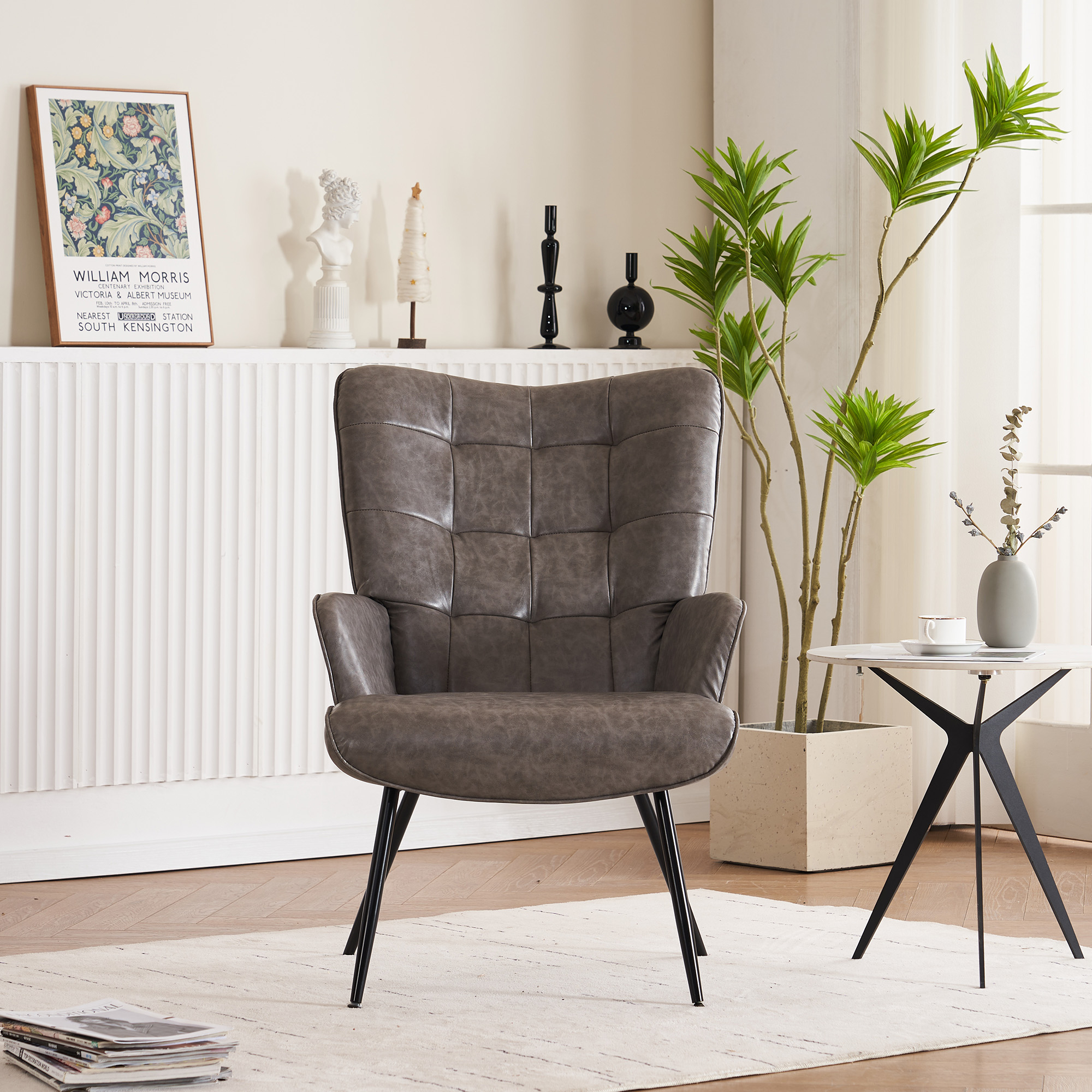 Stylish Contemporary Faux Leather Accent Chair - Perfect For Living Room Decor - Gray