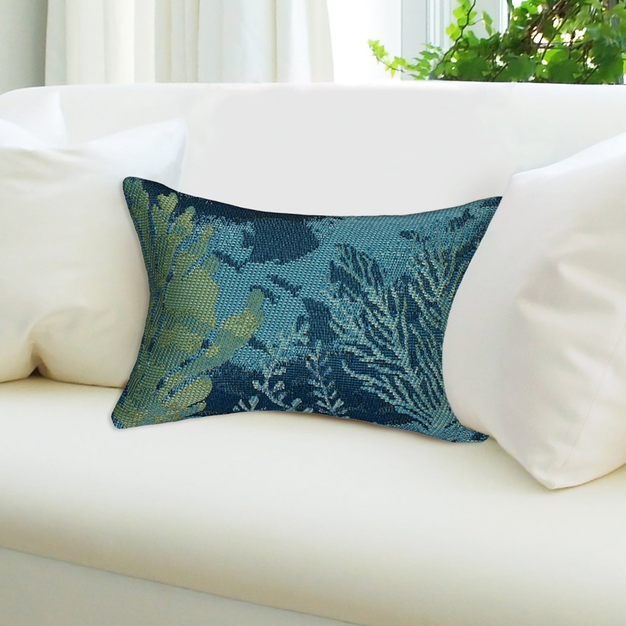 Liora Manne Marina Coral Garden Indoor Outdoor Decorative Pillow Lapis - 12 X 18