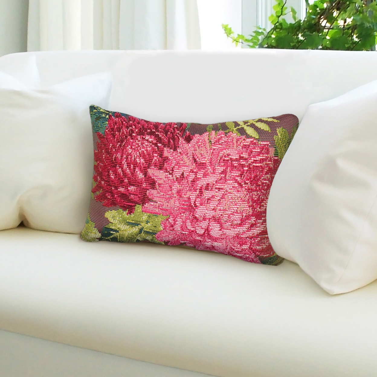 Liora Manne Marina Mums Indoor Outdoor Decorative Pillow Fuchsia - 12 X 18