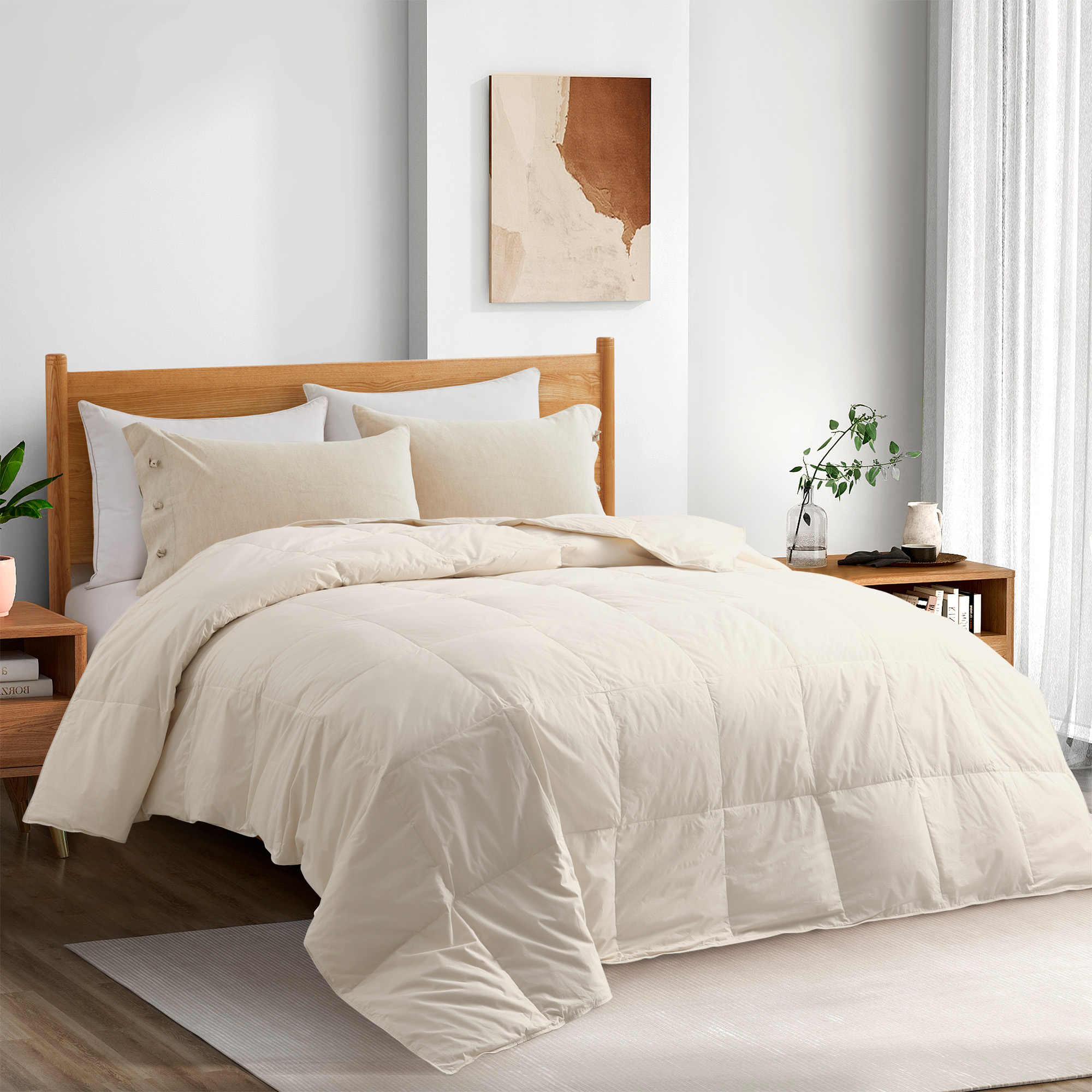 Premium Lightweight Organic Cotton Comforter With Down And Feather Fiber Fill - Perfect For Summer - King