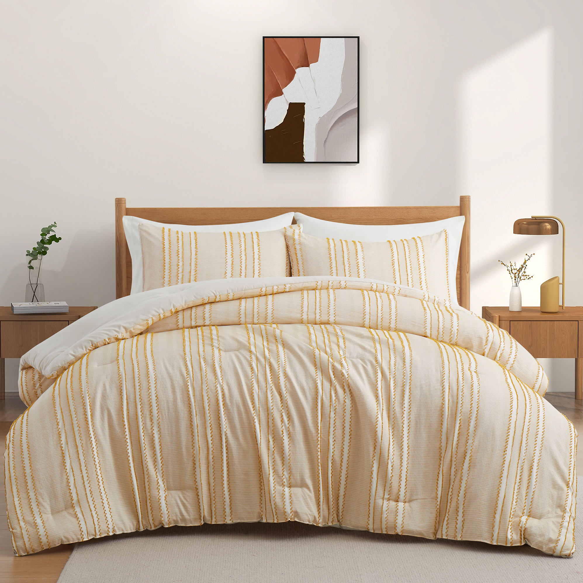 Premium 3 Piece Soft Microfiber Clipped All Season Comforter Set - Cozy Bedding Ensemble - King