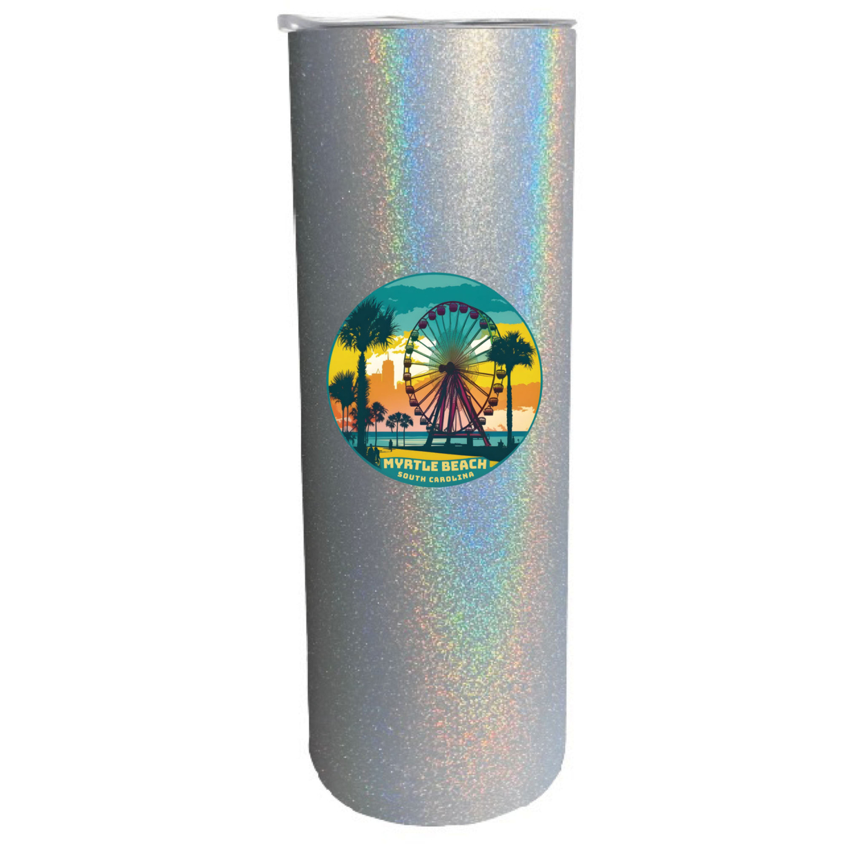 Myrtle Beach South Carolina Souvenir 20 Oz Insulated Stainless Steel Skinny Tumbler Black - Rainbow Glitter Pink