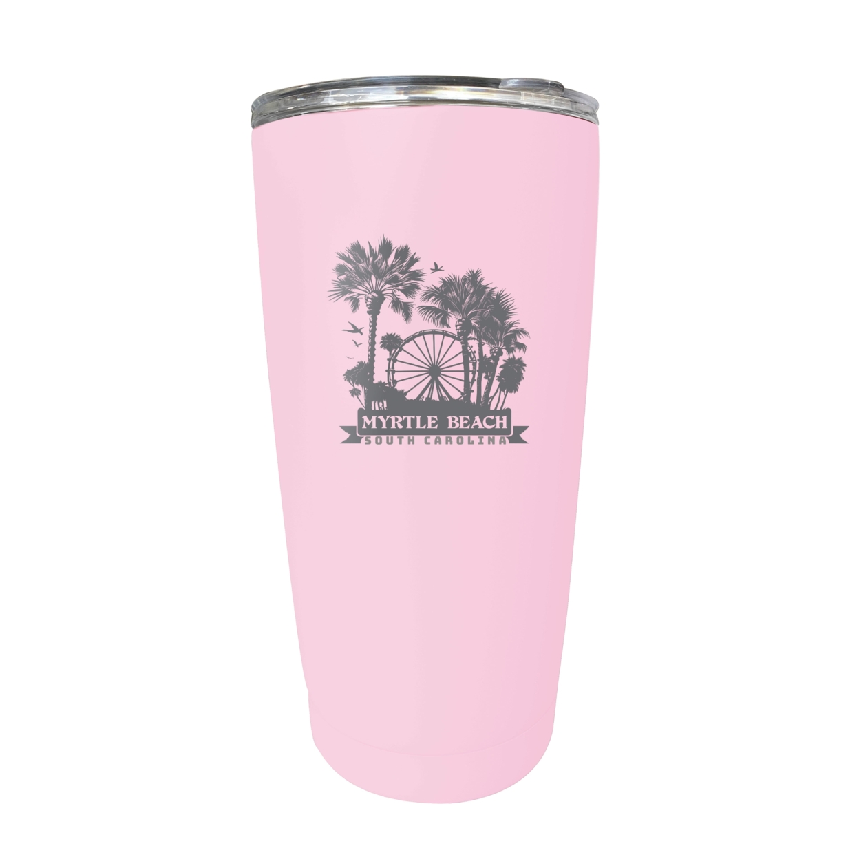 Myrtle Beach South Carolina Laser Etched Souvenir 16 Oz Stainless Steel Insulated Tumbler - Pink