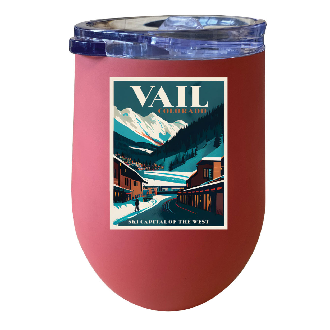 Vail Colorado Souvenir 12 Oz Insulated Wine Stainless Steel Tumbler - Coral
