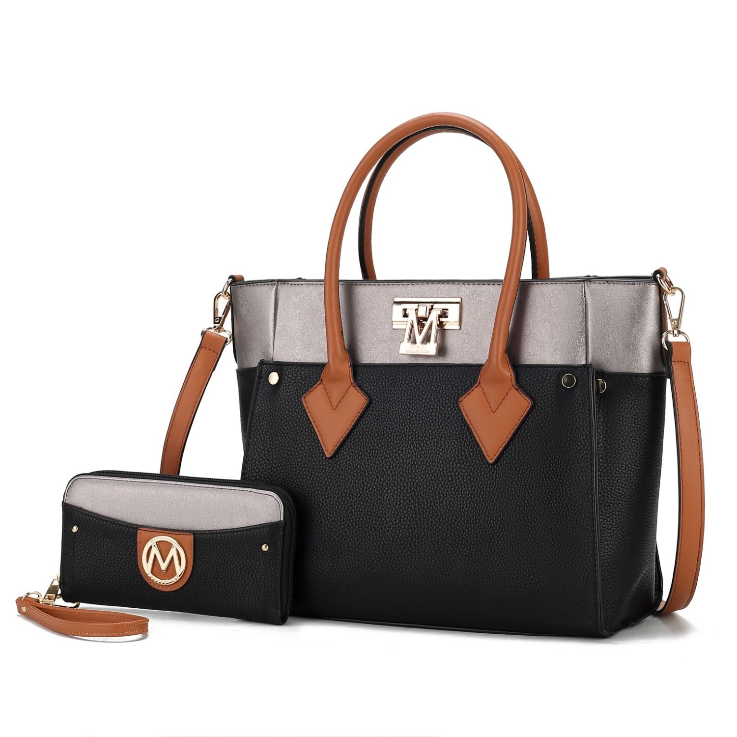 MKF Collection Brynlee Color-Block Vegan Leather Women's Tote Bag With Wallet- 2 Pieces By Mia K - Cognac