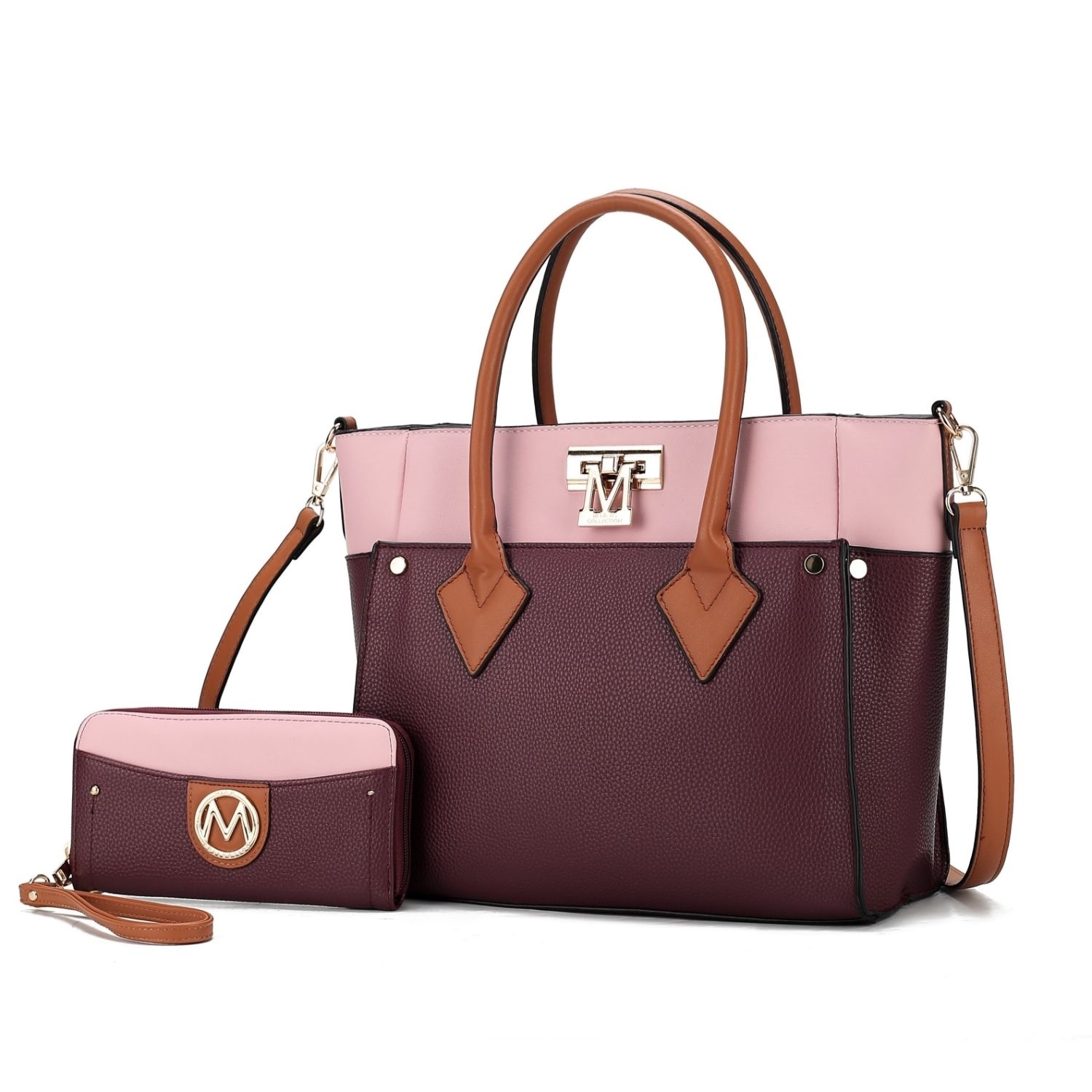 MKF Collection Brynlee Color-Block Vegan Leather Women's Tote Bag With Wallet- 2 Pieces By Mia K - Burgundy
