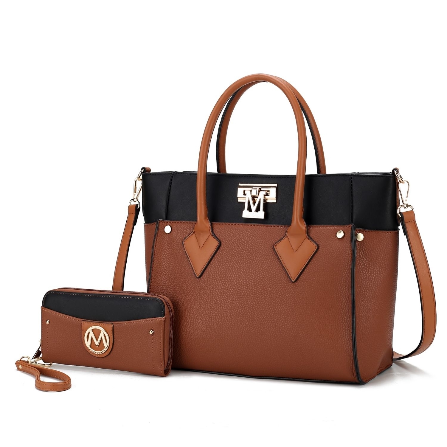 MKF Collection Brynlee Color-Block Vegan Leather Women's Tote Bag With Wallet- 2 Pieces By Mia K - Cognac