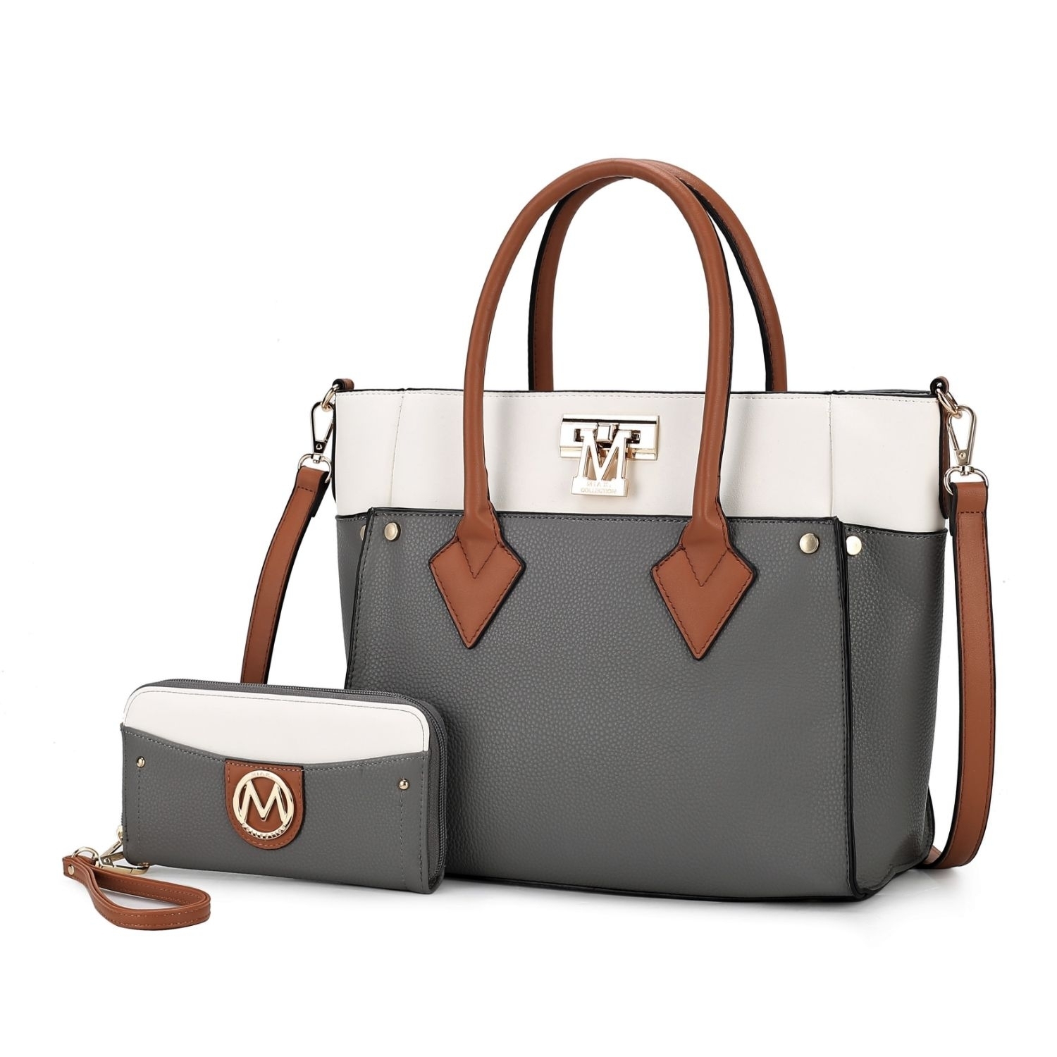 MKF Collection Brynlee Color-Block Vegan Leather Women's Tote Bag With Wallet- 2 Pieces By Mia K - Grey
