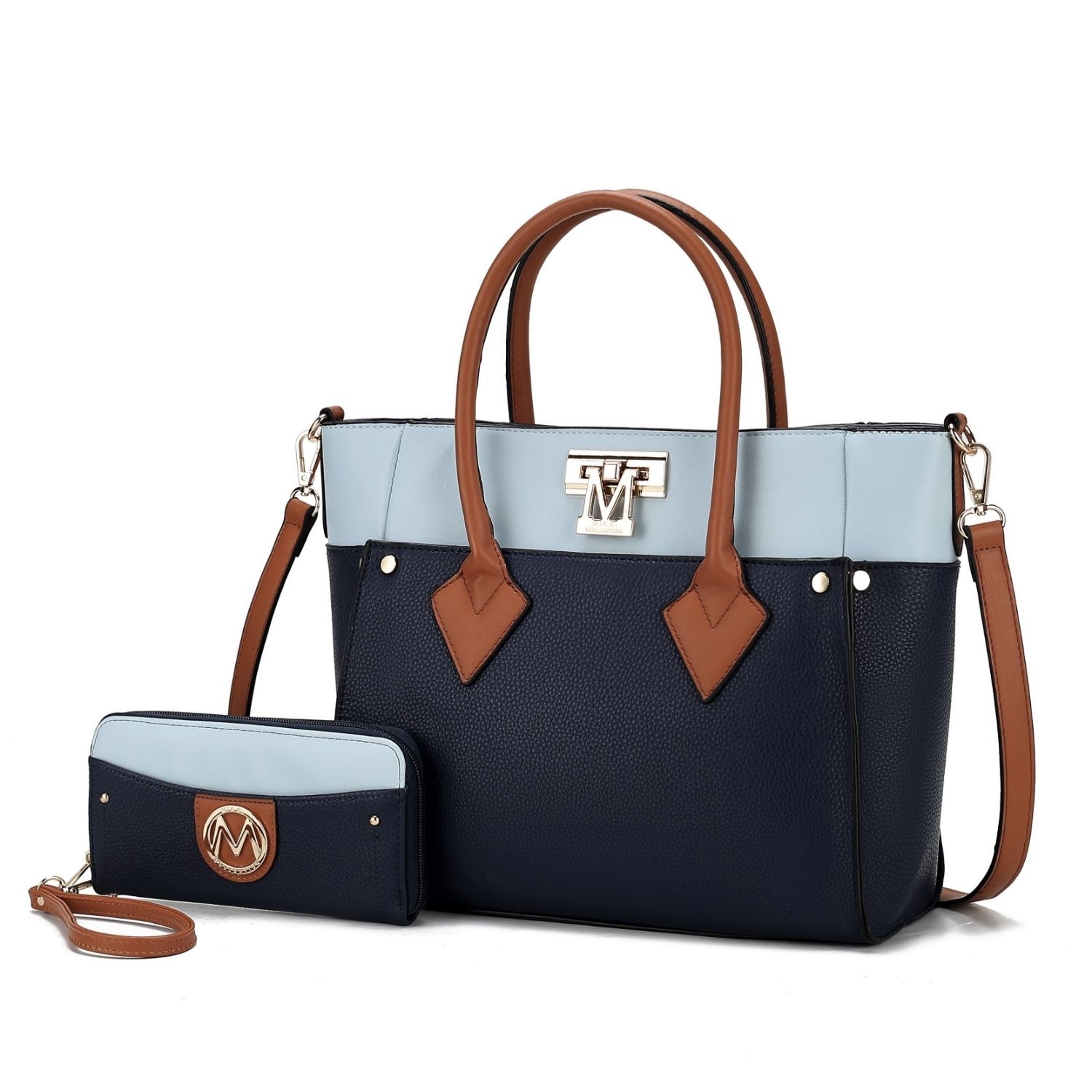 MKF Collection Brynlee Color-Block Vegan Leather Women's Tote Bag With Wallet- 2 Pieces By Mia K - Navy