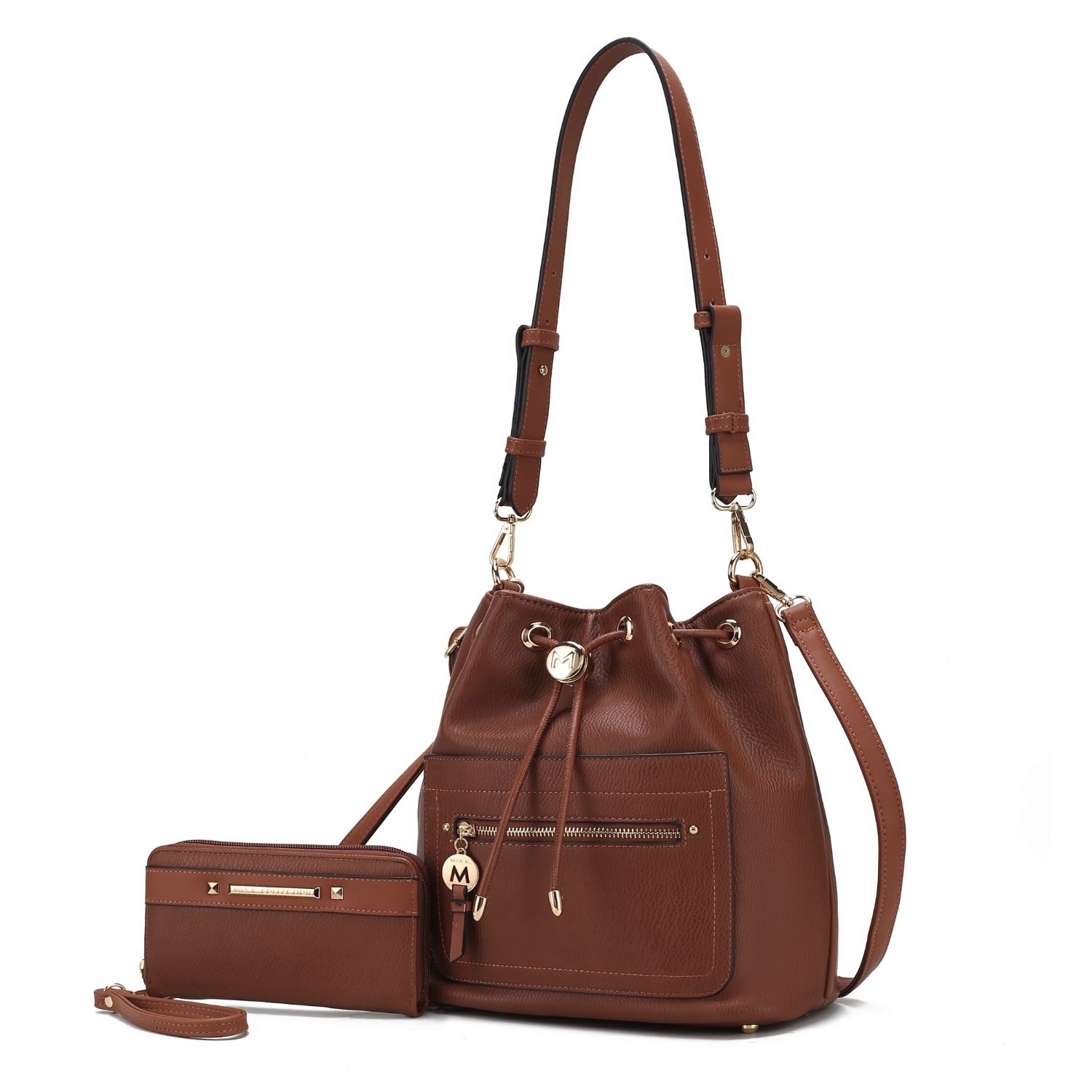 MKF Collection Larissa Vegan Leather Women's Bucket Bag With Wallet- 2 Pieces By Mia K - Brown