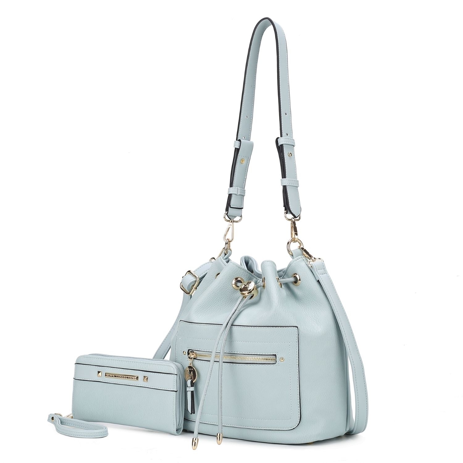 MKF Collection Larissa Vegan Leather Women's Bucket Bag With Wallet- 2 Pieces By Mia K - Light Blue